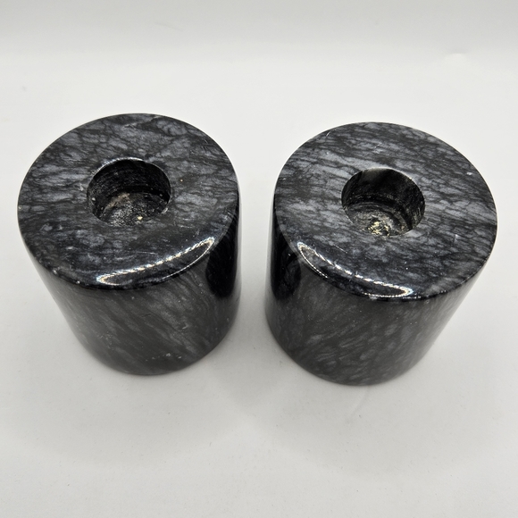 Black Stone Vintage Column Candleholders Lathe Spun - Picture 3 of 10